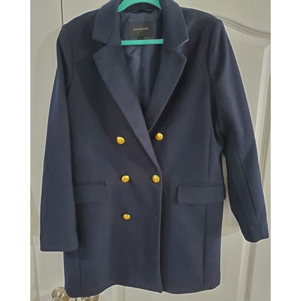 Banana Republic Women's Navy Preppy Military Poly Blend Jacket Size Large